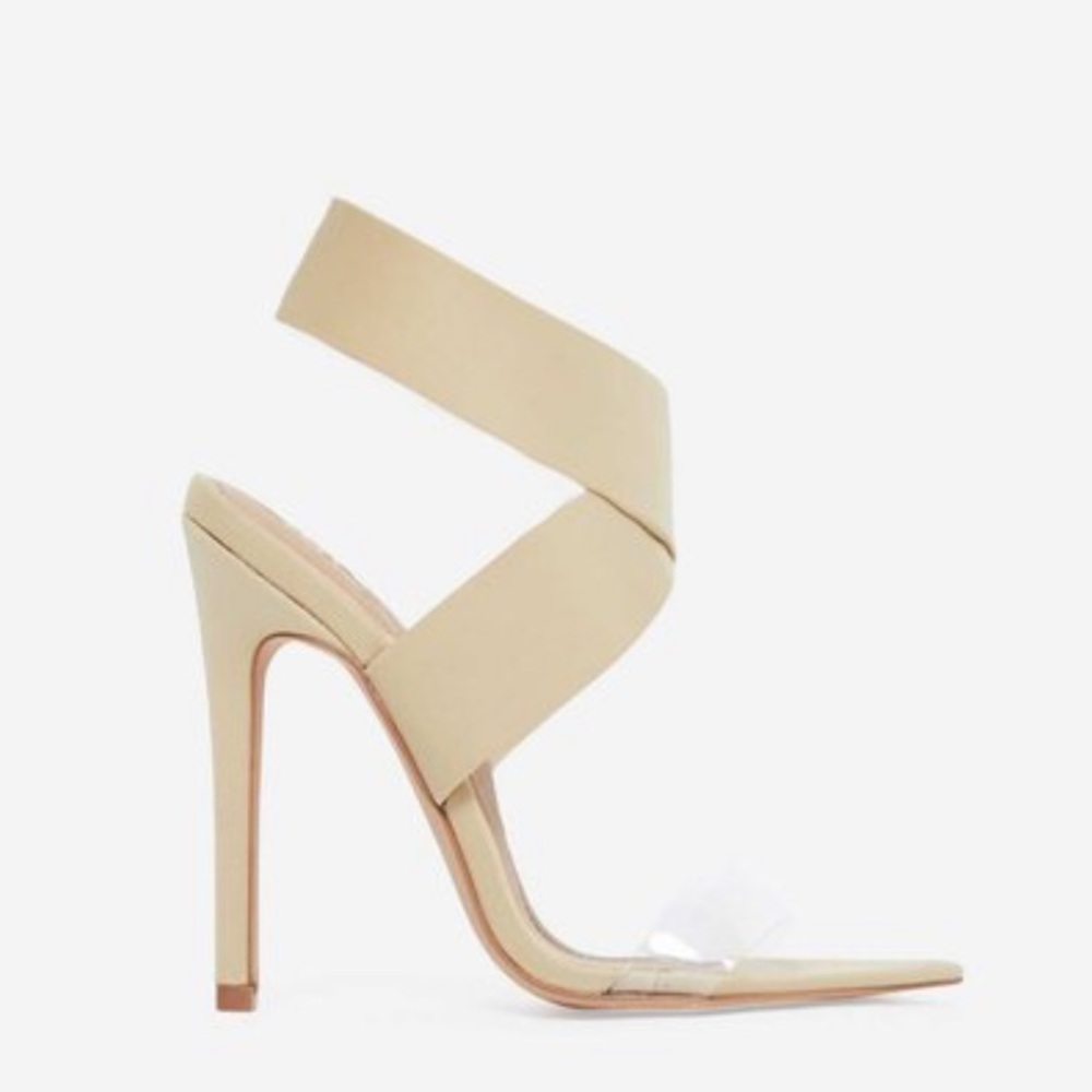 Nude clear strap heels